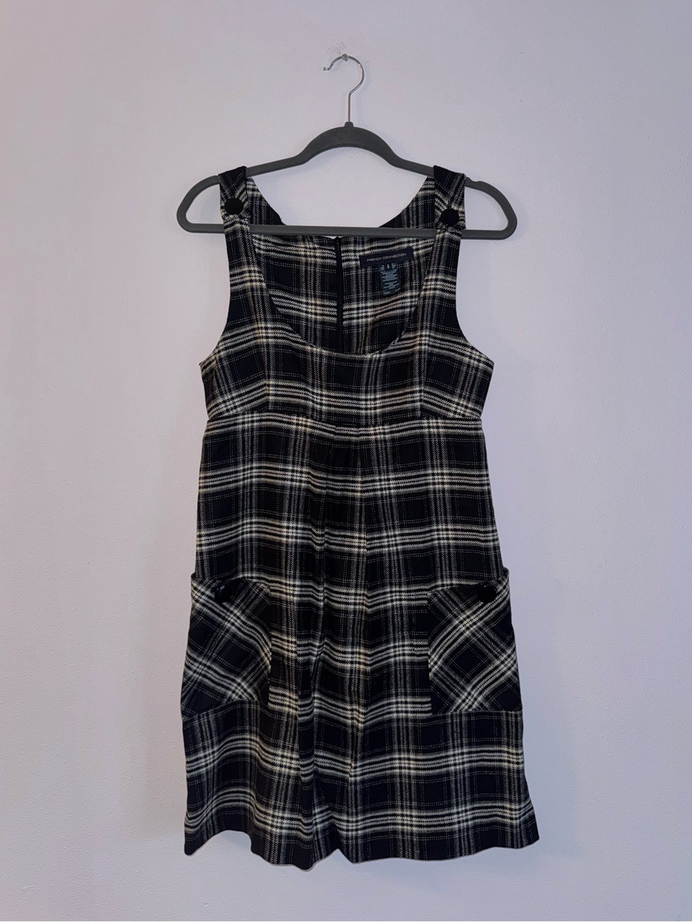 French Connection Black and Cream Plaid Midi Dress